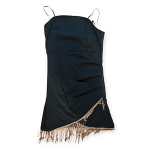 Women's Dress Size Medium Mini Forest Green Straps Silver Rhinestone Fringe